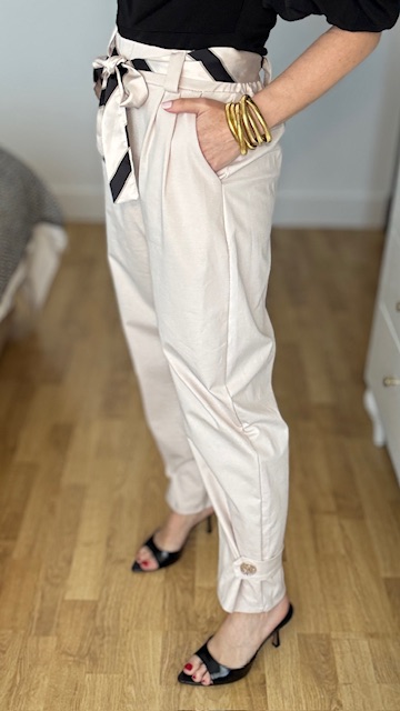 Pantalón Globo Beige Botón - Imagen 9