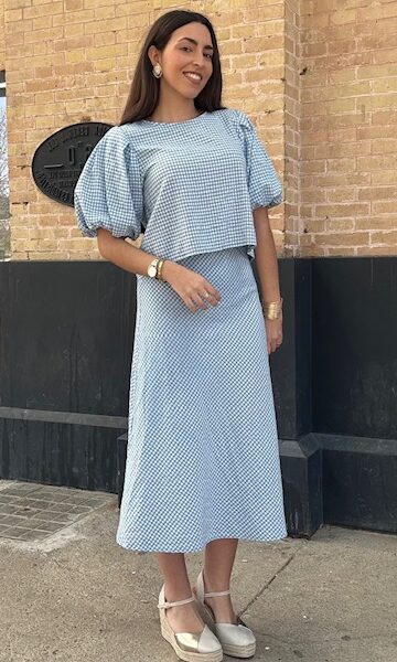 Falda Vichy evasé Azul