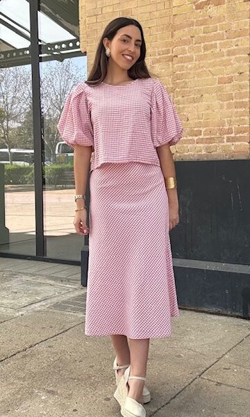 Falda Vichy evasé Rosa