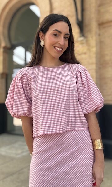 Blusa Vichy manga abullonada Rosa