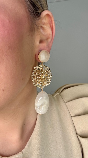 Pendientes Glory Dorados Beige - Imagen 2