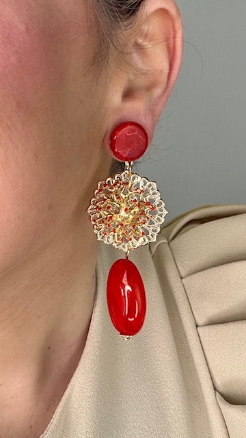 Pendientes Glory Dorados Rojo - Imagen 3