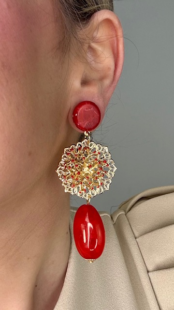 Pendientes Glory Dorados Rojo