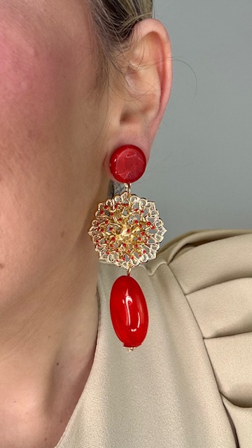 Pendientes Glory Dorados Rojo - Imagen 2
