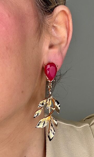 Pendientes Hoja Rosa Fucsia