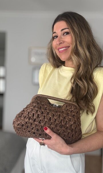 Bolso Clutch Rafia Trenzado Marrón