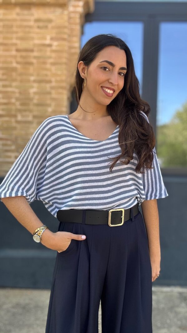 Jersey Punto Hilo Rayas Beige Azul Ducado