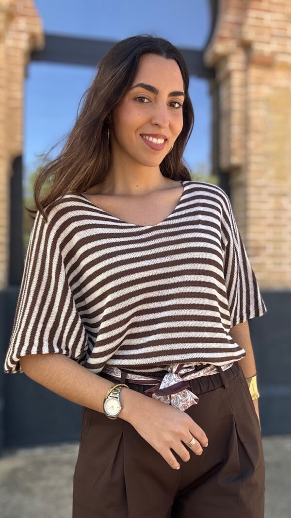 Jersey Punto Hilo Rayas Beige Marrón