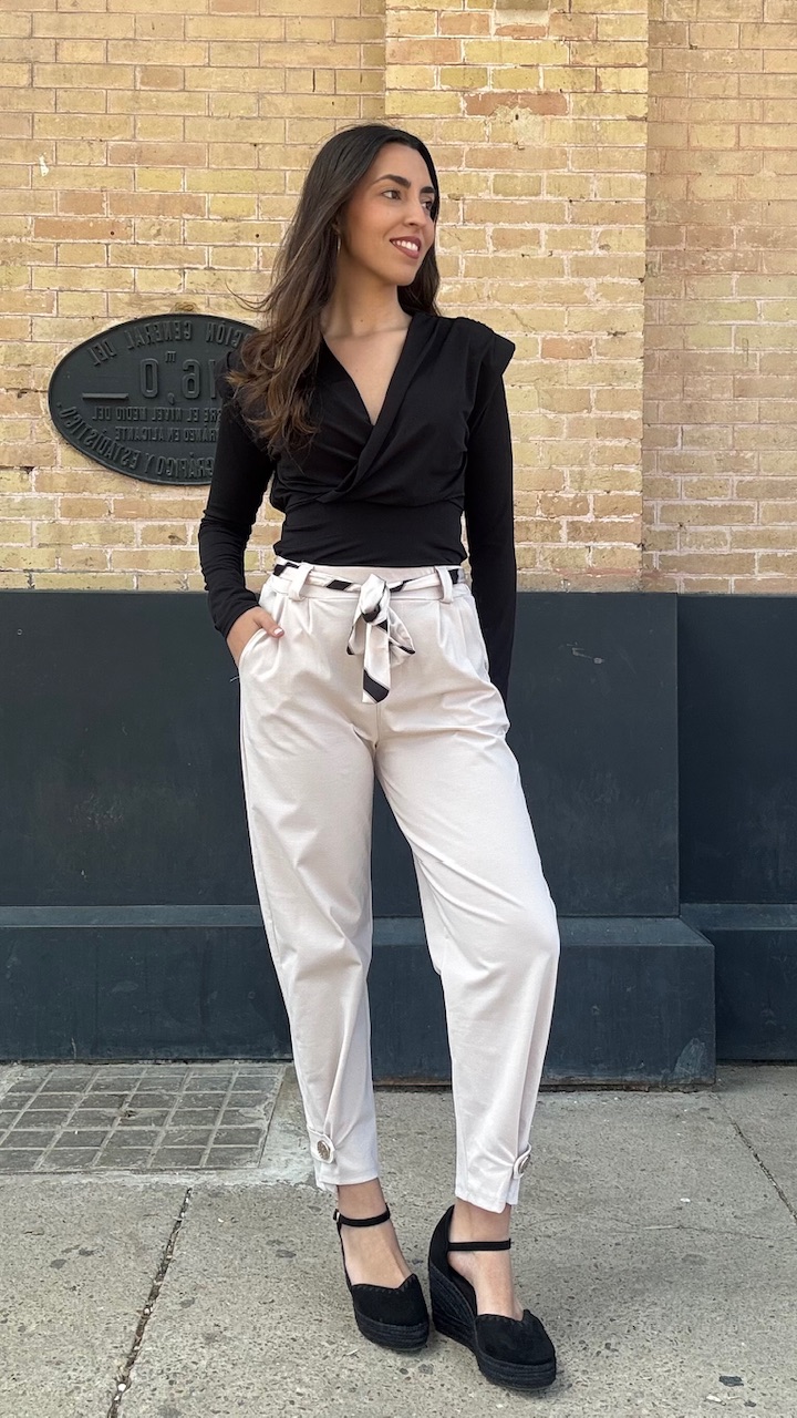Pantalón Globo Beige Botón - Imagen 7