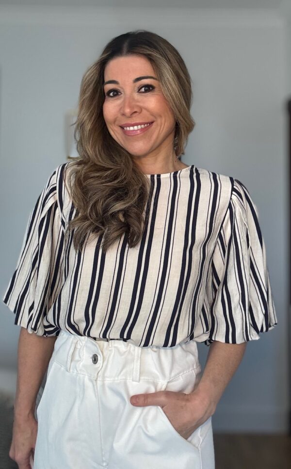 Blusa Mangas Abullonadas Rayas Azul Marino