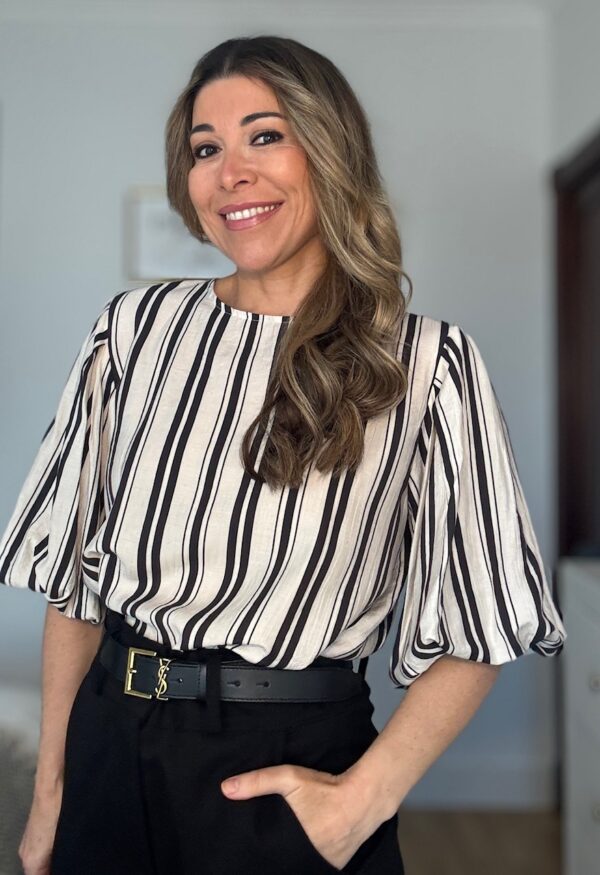 Blusa Mangas Abullonadas Rayas Negras