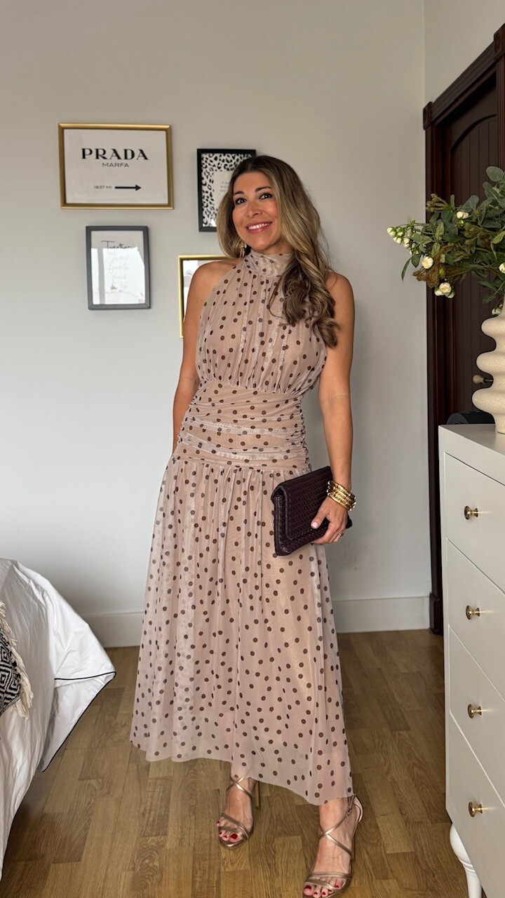 Vestido Tul Lunares Marrón Topo - Imagen 9