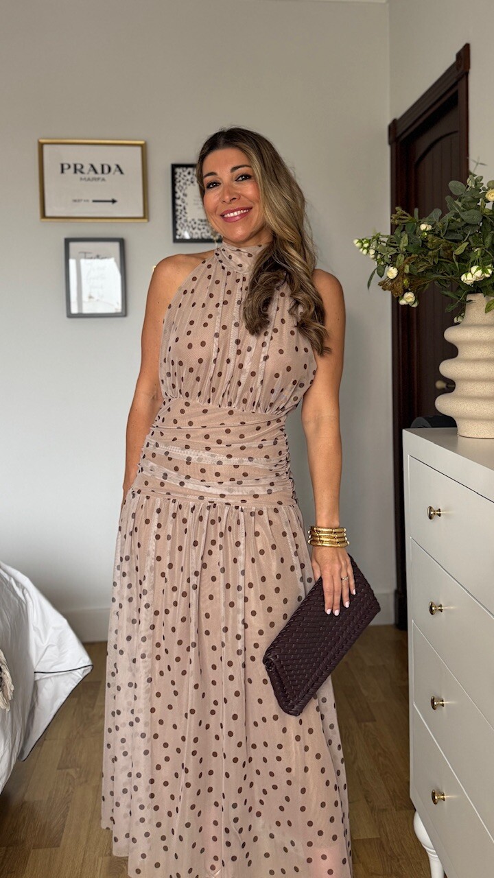 Vestido Tul Lunares Marrón Topo - Imagen 8