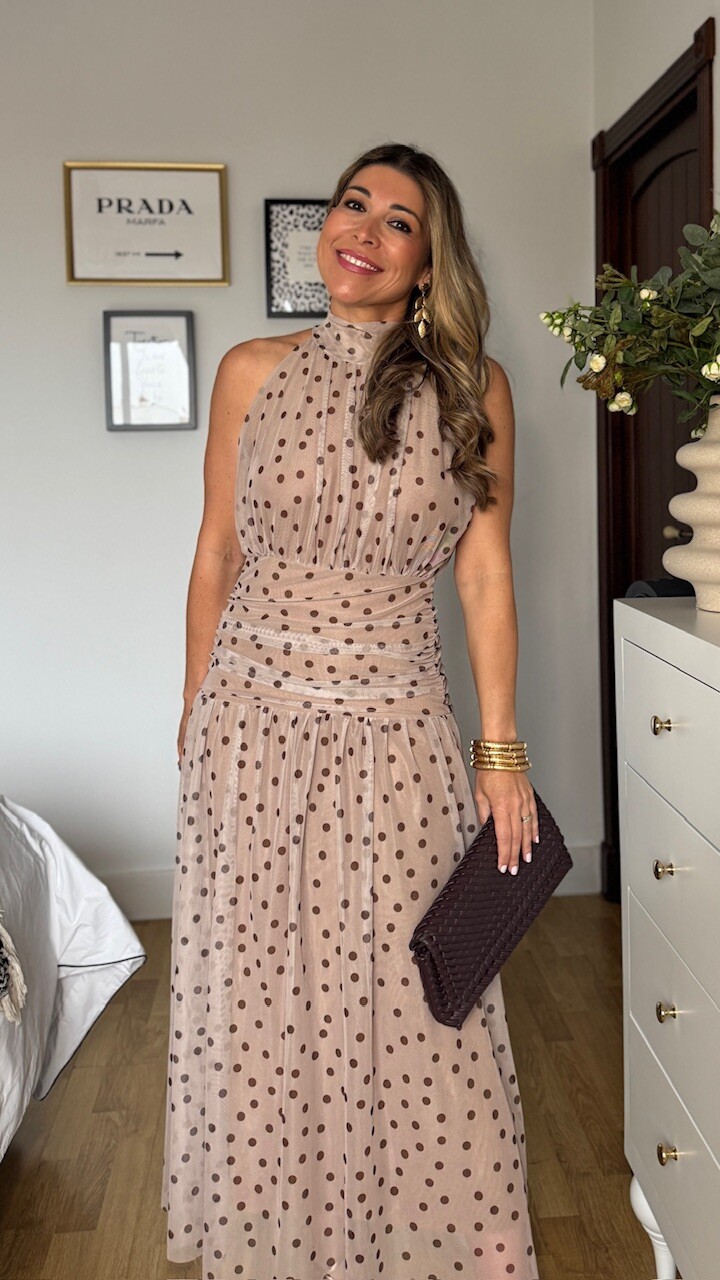 Vestido Tul Lunares Marrón Topo - Imagen 7