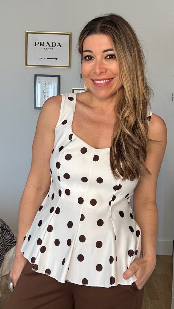 Top Lola Lunares volantón Blanco Lunares Marrón