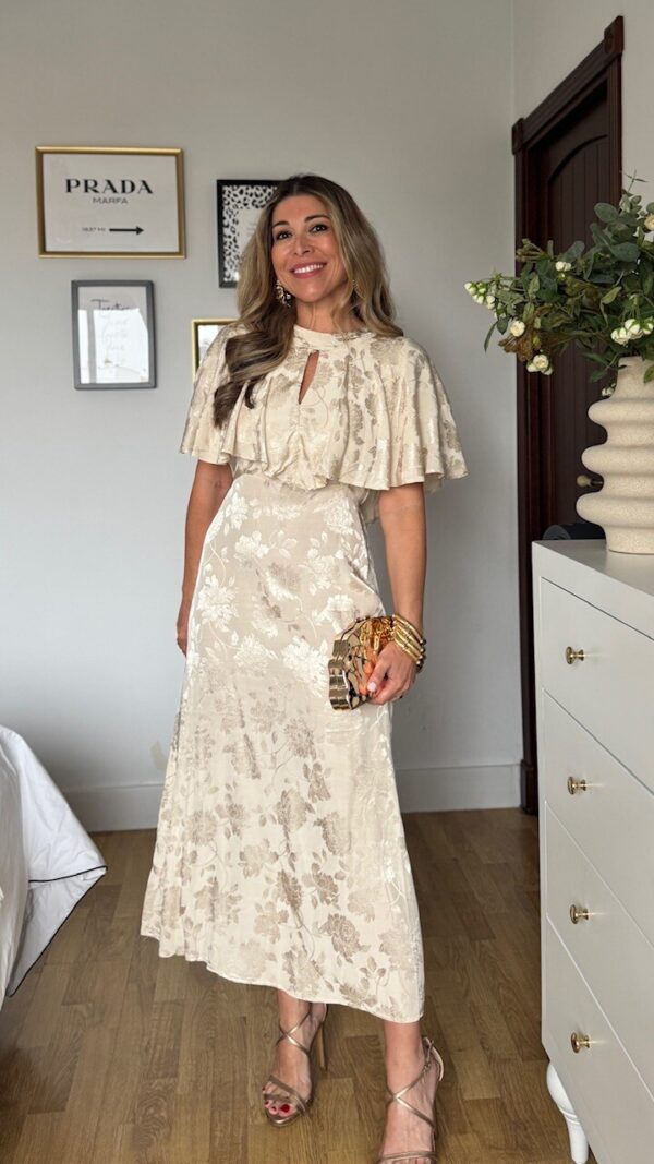 Vestido Satinado Capa Beige