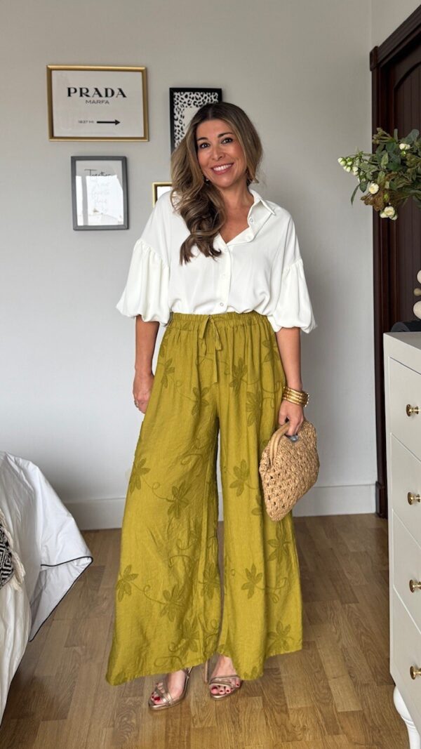 Pantalón Brocado Verde Pistacho