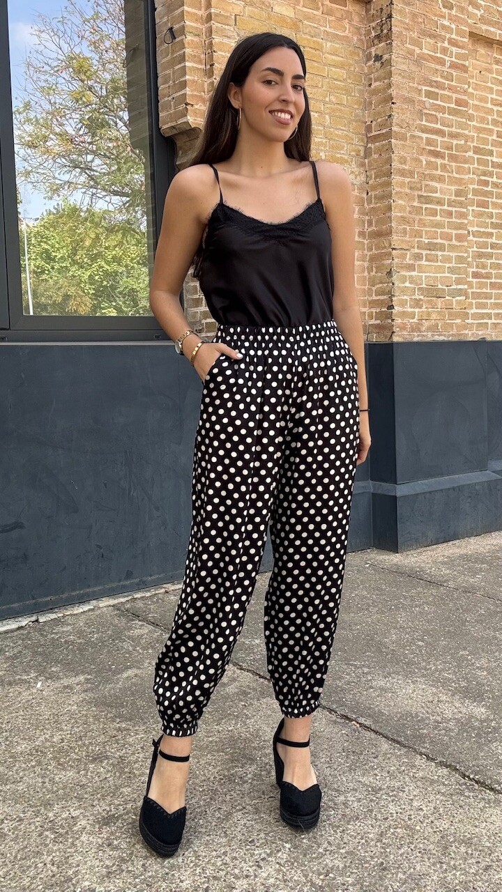 Pantalón Bombacho Satén Lunares Negro - Imagen 3
