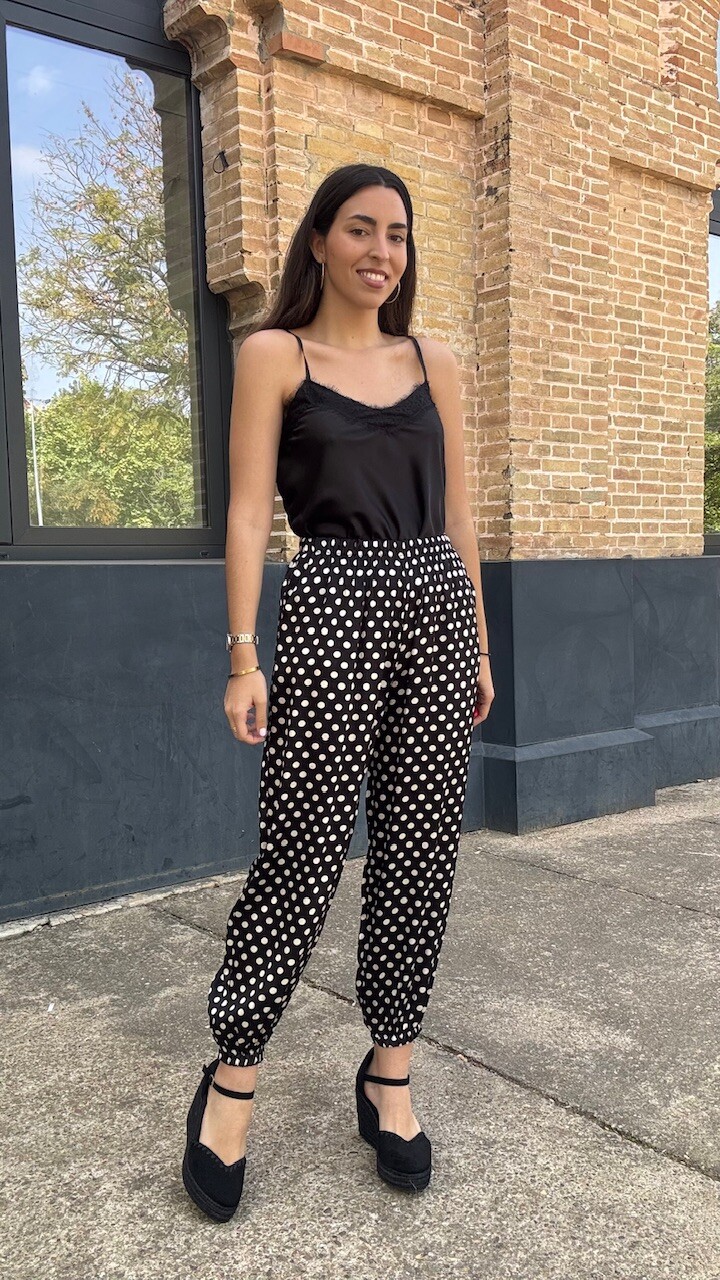 Pantalón Bombacho Satén Lunares Negro - Imagen 12