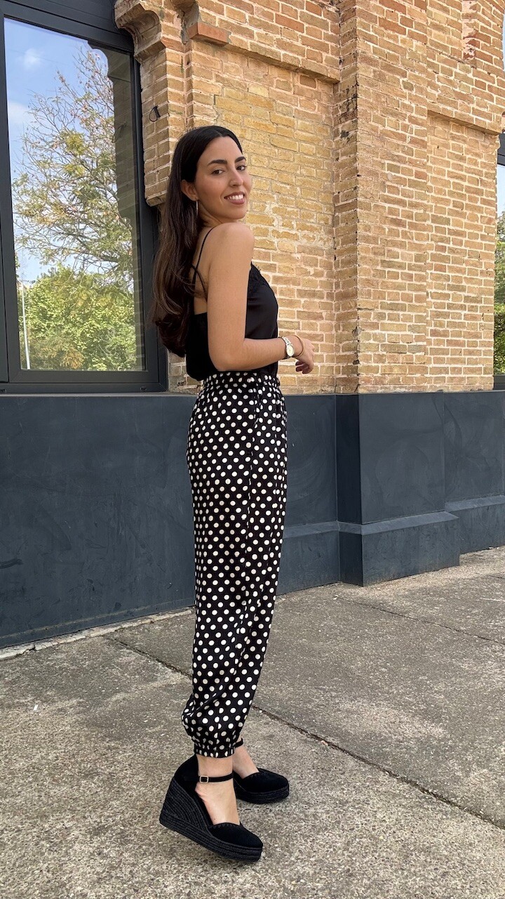 Pantalón Bombacho Satén Lunares Negro - Imagen 10