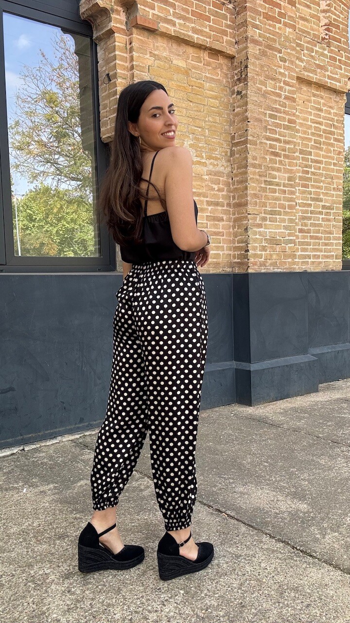 Pantalón Bombacho Satén Lunares Negro - Imagen 4