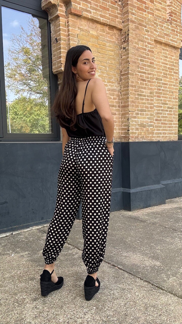 Pantalón Bombacho Satén Lunares Negro - Imagen 15