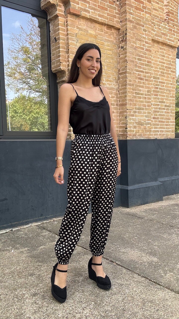 Pantalón Bombacho Satén Lunares Negro - Imagen 14