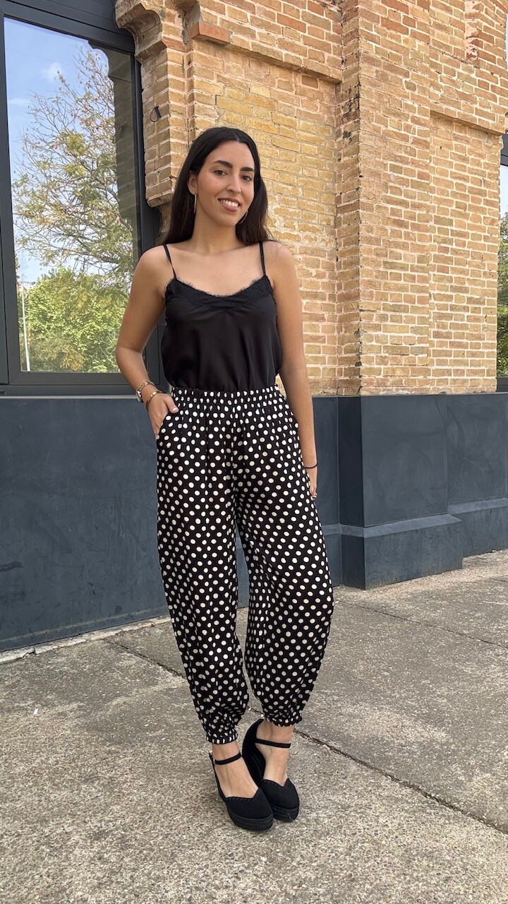 Pantalón Bombacho Satén Lunares Negro - Imagen 20