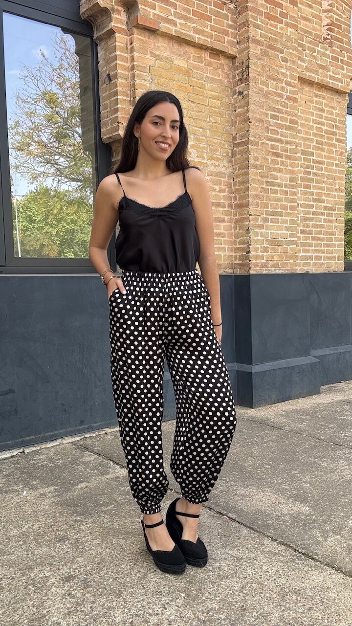Pantalón Bombacho Satén Lunares Negro - Imagen 19