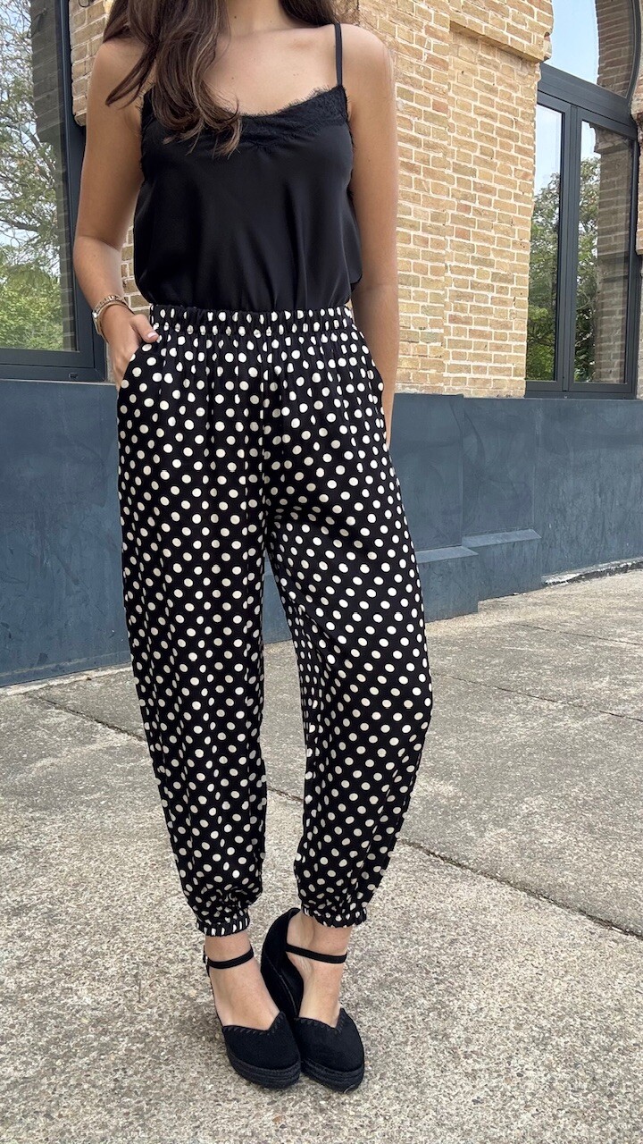 Pantalón Bombacho Satén Lunares Negro - Imagen 2