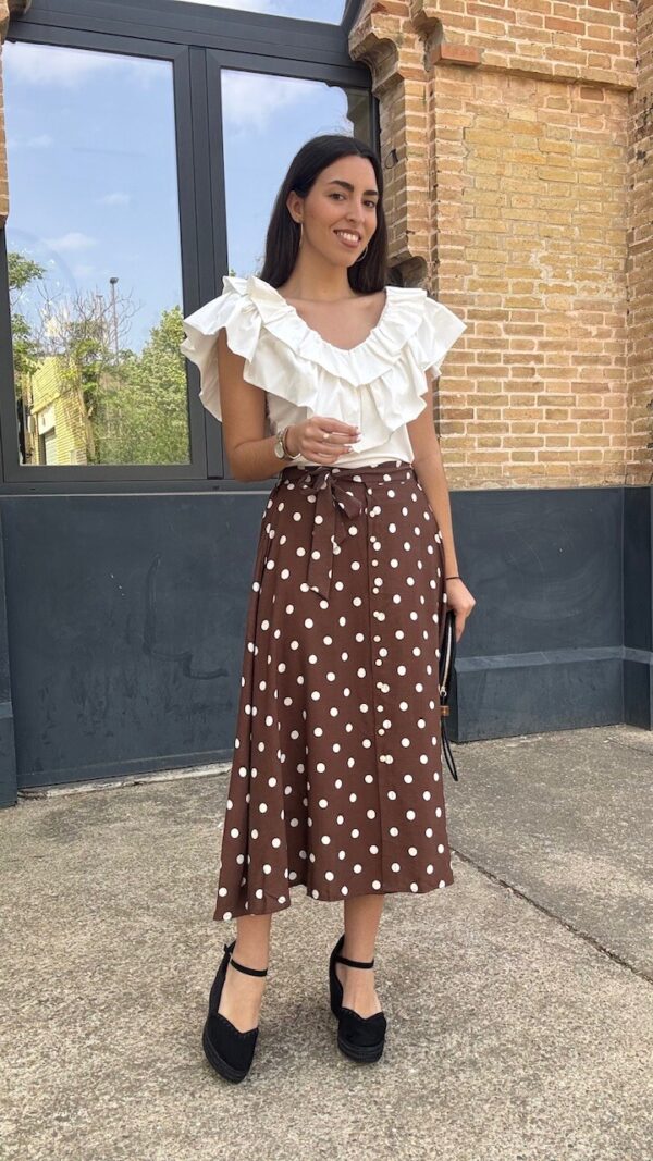 Falda Botones Lunares Marrón