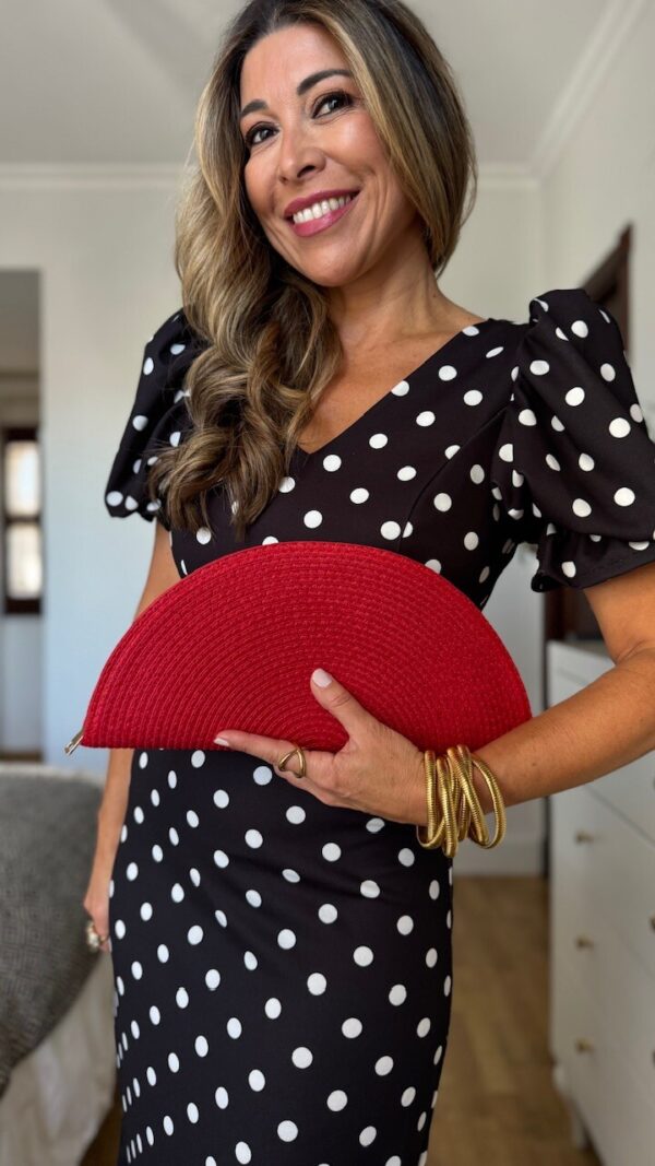 Maxi Cartera Rafia Abanico Roja