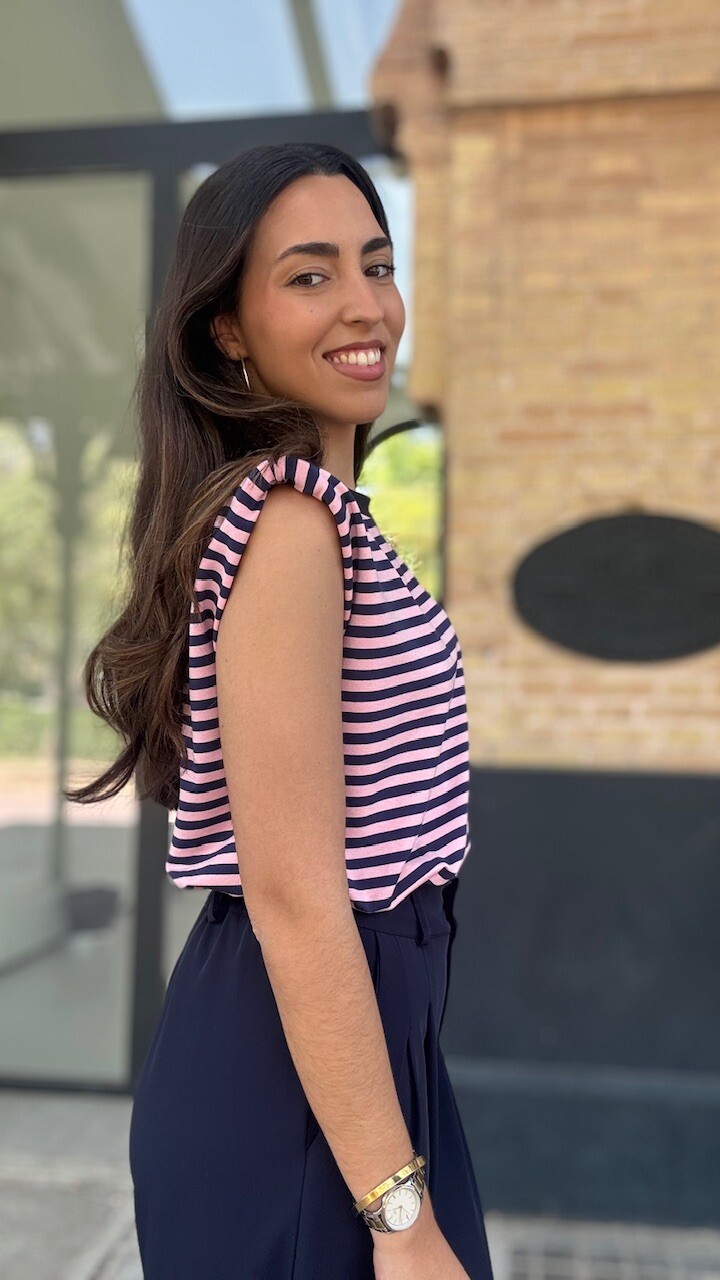 Camiseta Hombreras Rayas Azul Marino Rosa - Imagen 9