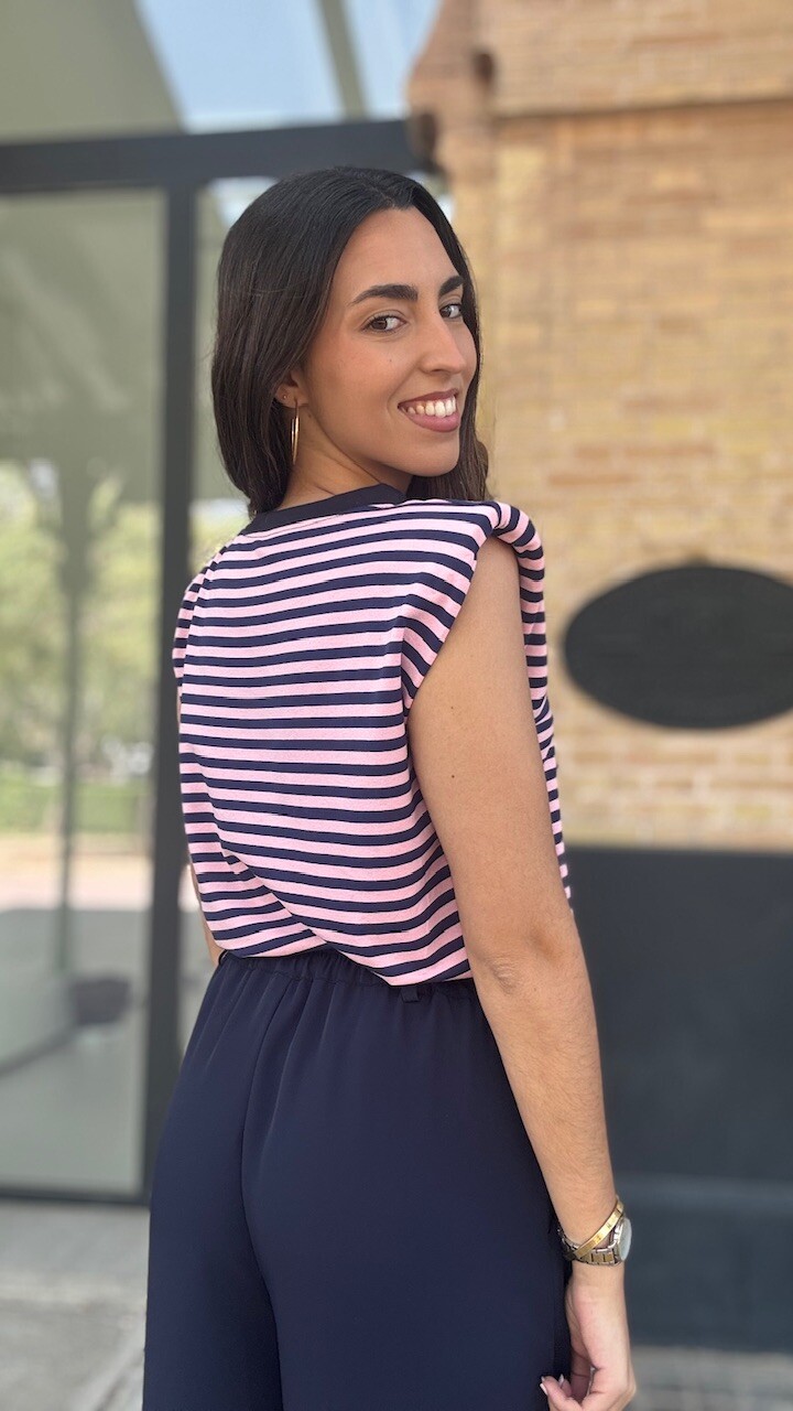 Camiseta Hombreras Rayas Azul Marino Rosa - Imagen 11