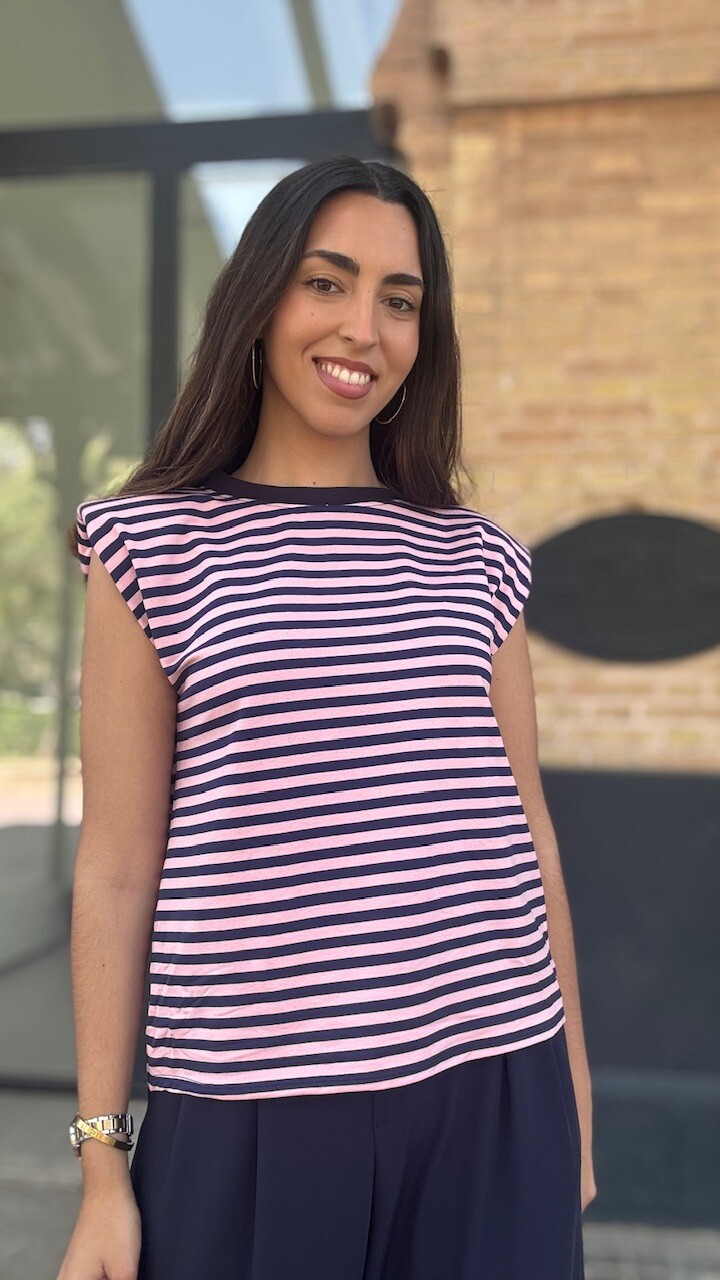 Camiseta Hombreras Rayas Azul Marino Rosa - Imagen 18