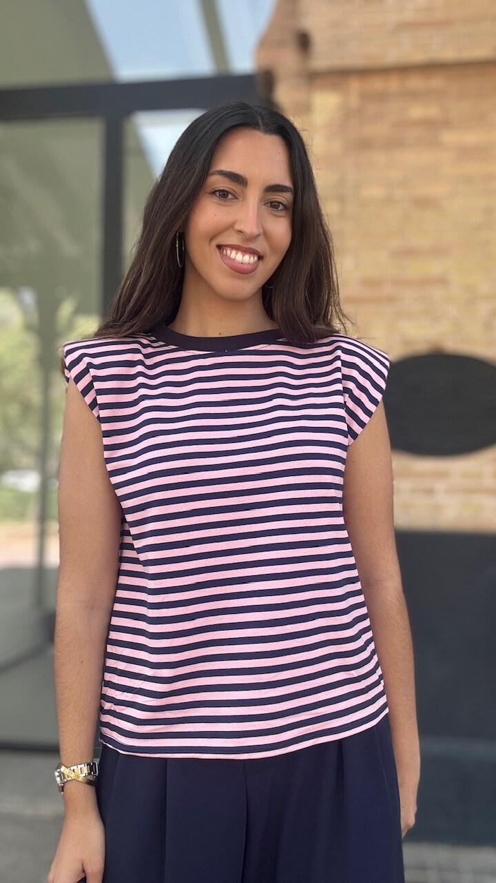 Camiseta Hombreras Rayas Azul Marino Rosa - Imagen 12