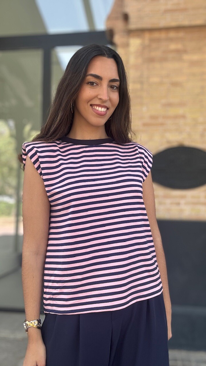 Camiseta Hombreras Rayas Azul Marino Rosa - Imagen 13