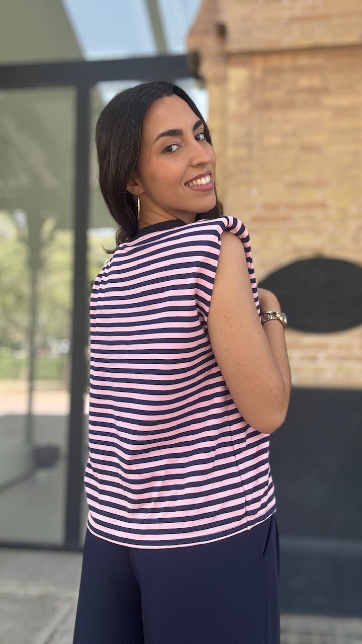 Camiseta Hombreras Rayas Azul Marino Rosa - Imagen 14