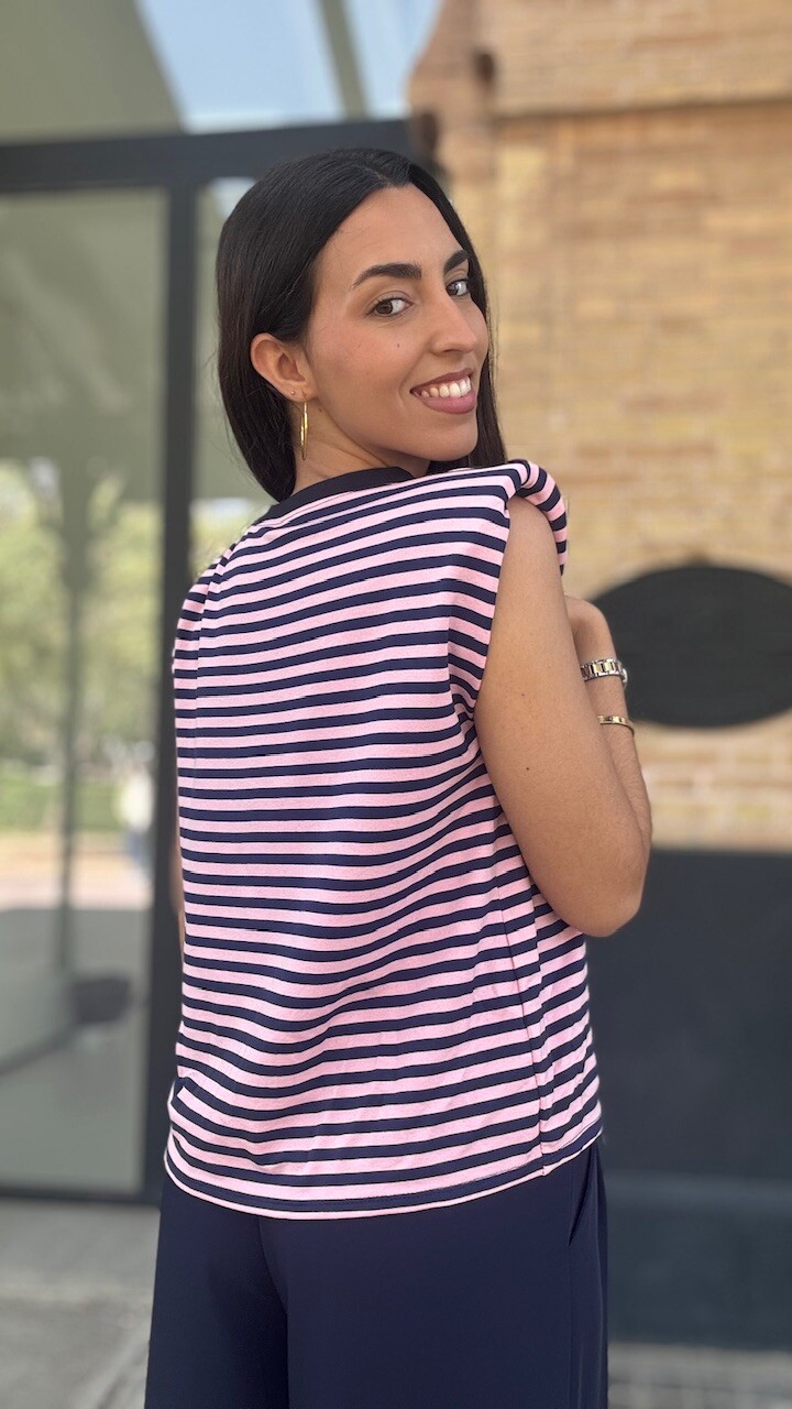 Camiseta Hombreras Rayas Azul Marino Rosa - Imagen 16