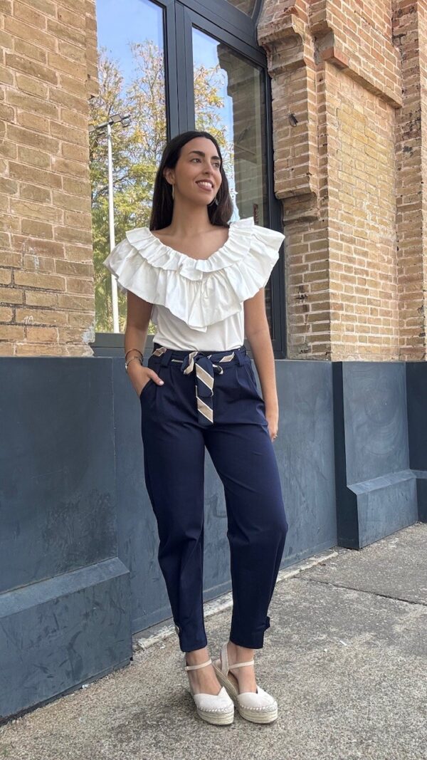 Pantalón Globo Azul Marino Botón