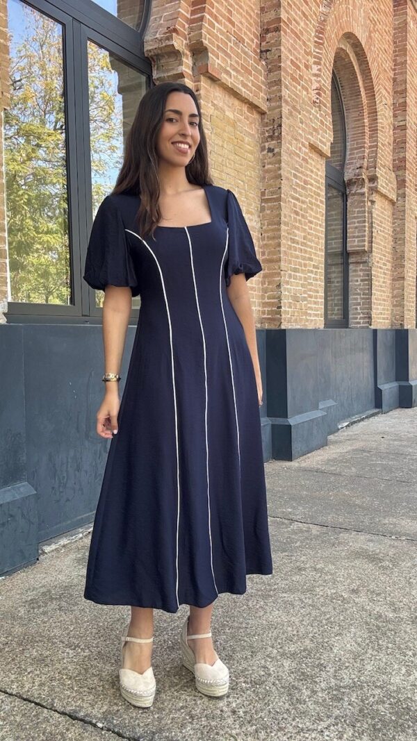 Vestido Leticia Ribete Azul Marino