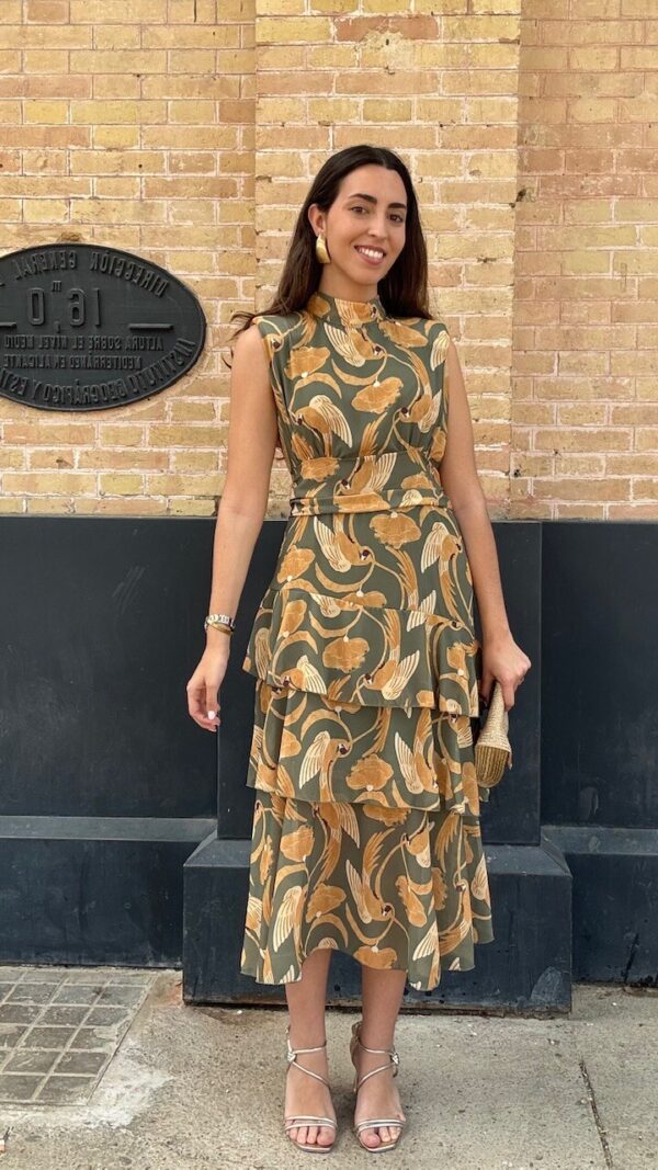 Vestido gasa Flamencos Verde Caza