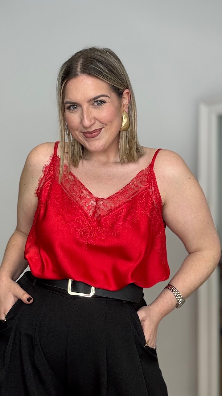 Top lencero doble encaje Rojo Curvy - Imagen 3