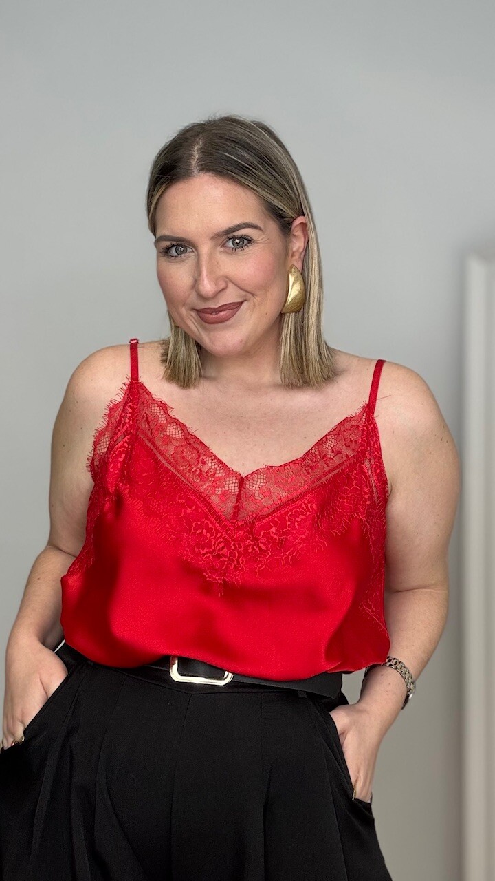 Top lencero doble encaje Rojo Curvy - Imagen 2