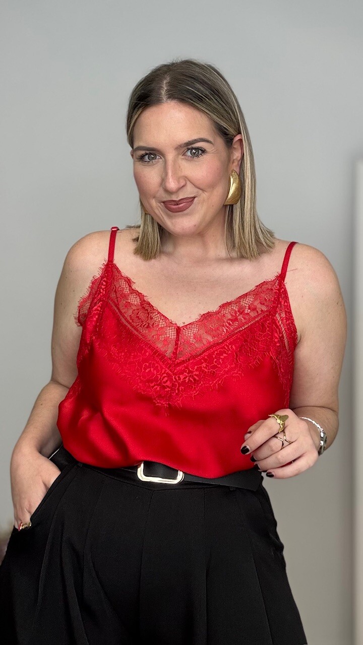 Top lencero doble encaje Rojo Curvy - Imagen 5