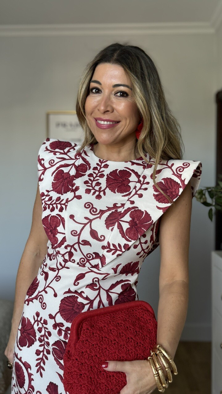 Vestido Flor Rojo Vino - Imagen 6
