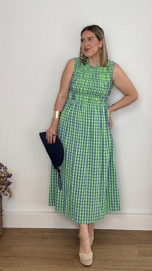 Vestido Cira Vichy Verde Lima Azul