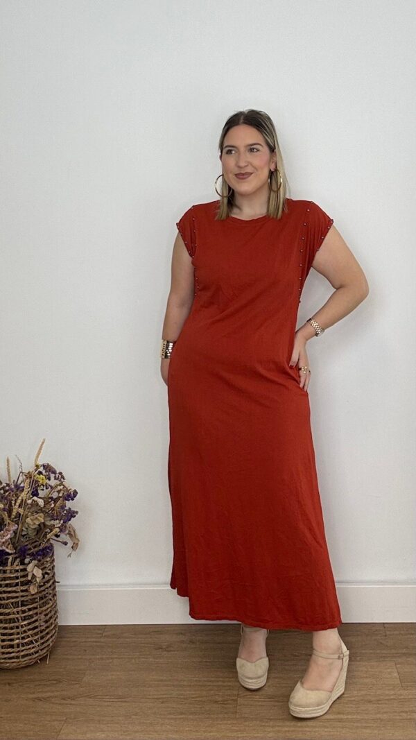 Vestido Algodón Tachuelas Teja