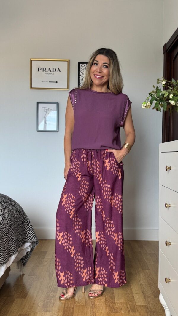 Pantalón Estampado Berenjena Teja