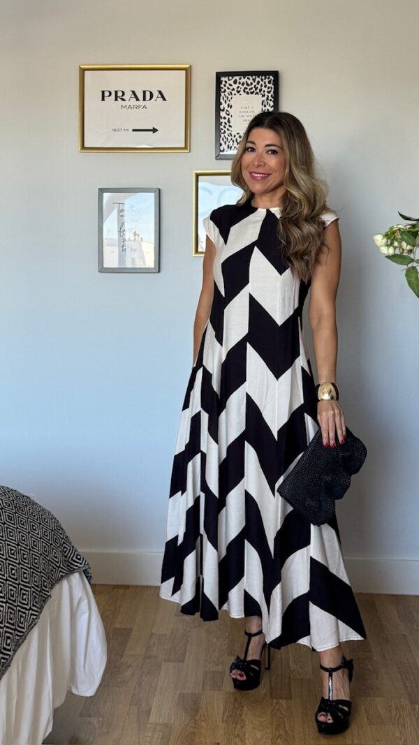 Vestido Cefalú Estampado Beige Negro